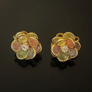 🌸 Stunning VTG Signed Avon Colorful Flower Clip On Earrings